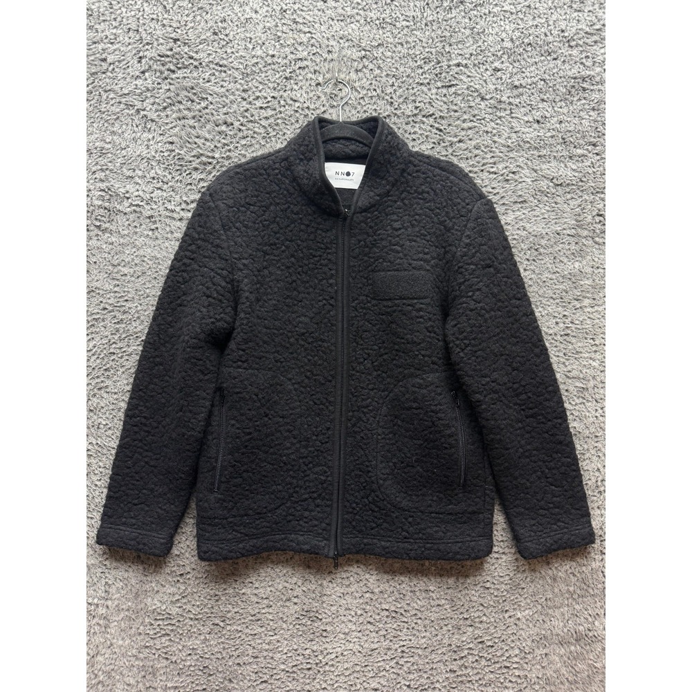 NN07 Morten 3443 Wool Blend Sherpa Fleece Full Zip‎ Jacket Black Mens Size S
